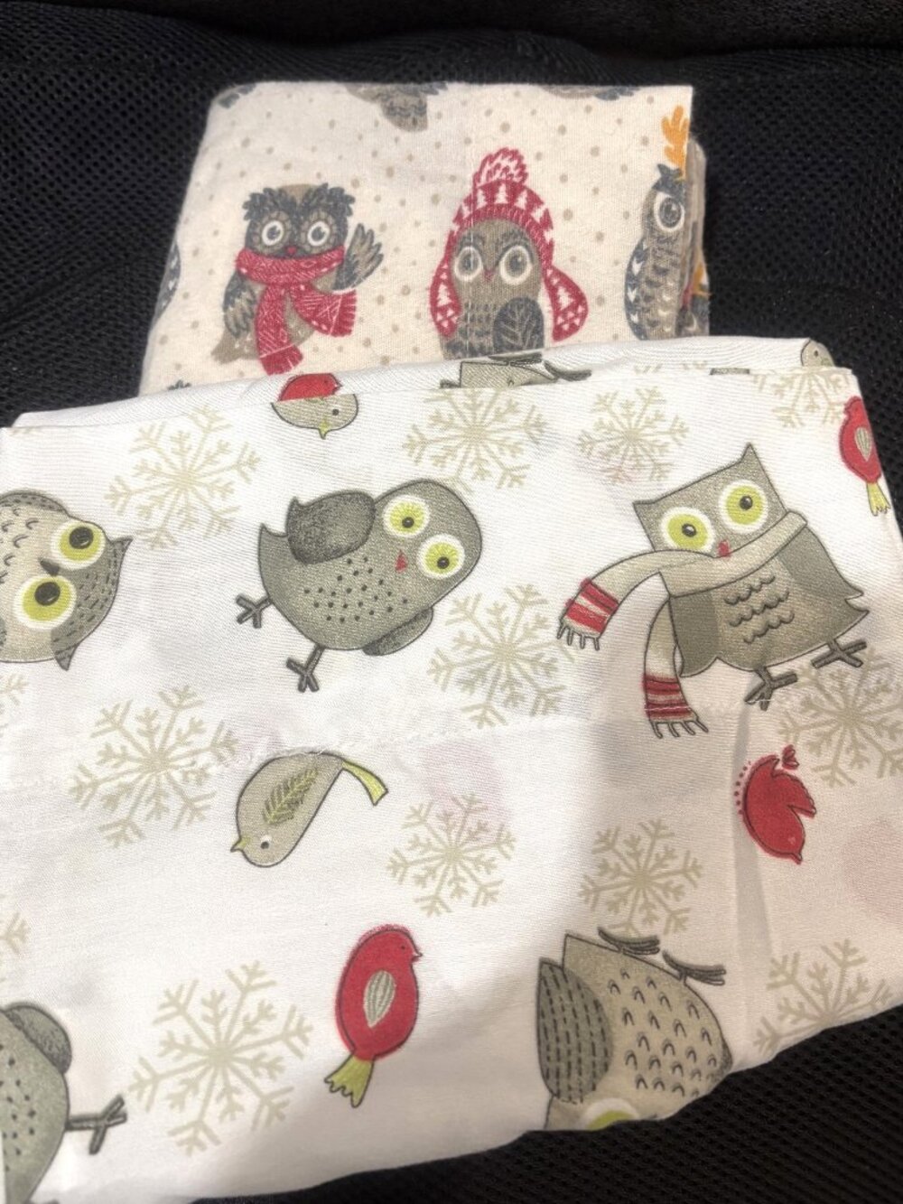 QUEEN Winter Owl sheet sets (2)-essential home- flannel & Debbie Mumm- polyester
